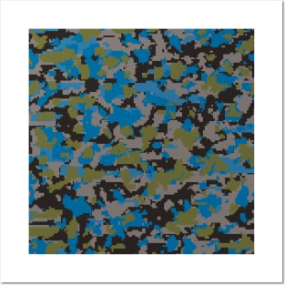 Olive Blue Digital Camouflage Posters and Art